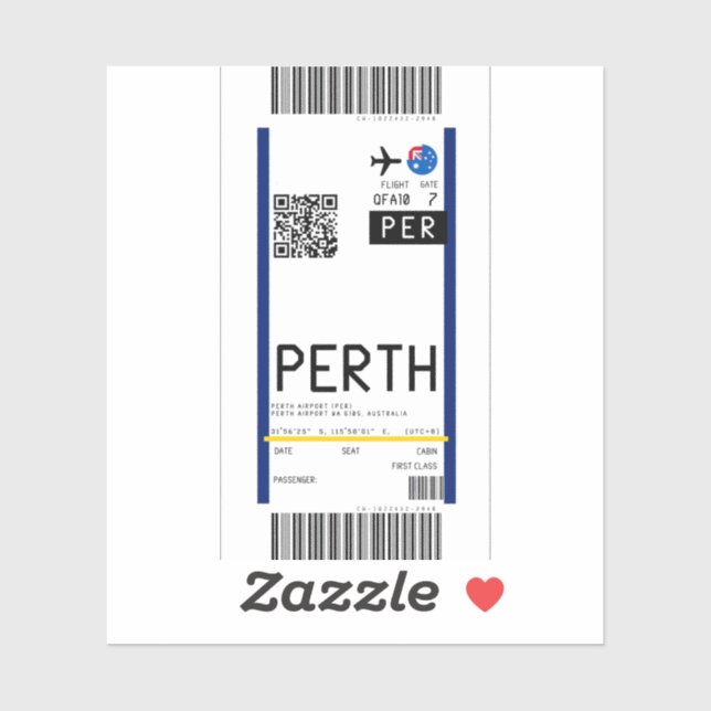 Boarding pass to Perth (PER) Sticker (Sheet)