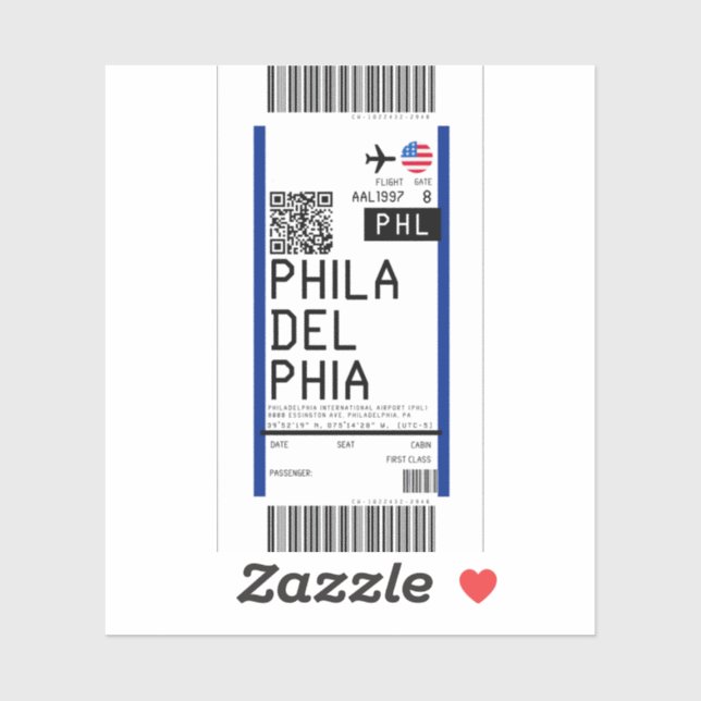 Boarding pass to Philadelphia (PHL) Sticker (Sheet)