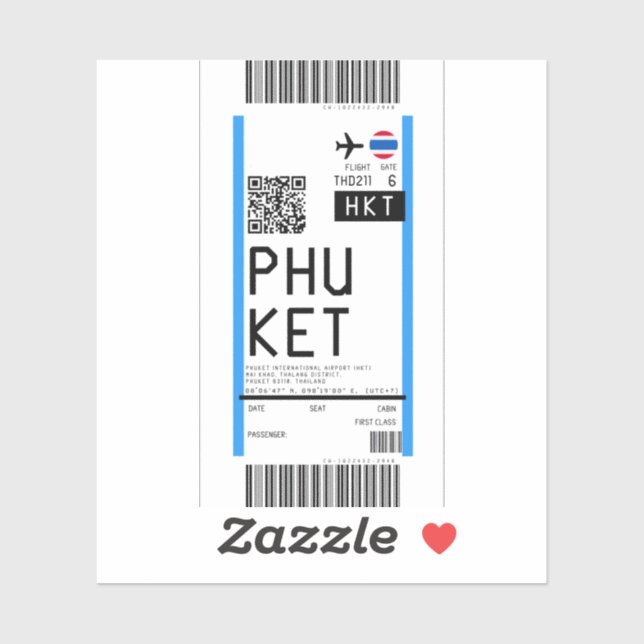 Boarding pass to Phuket (HKT) Sticker (Sheet)