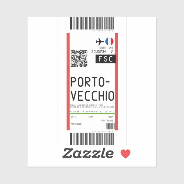 Boarding pass to Porto-Vecchio Corsica (FSC) Sticker (Sheet)