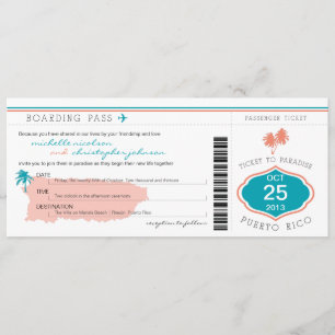 Boarding Pass to Puerto Rico Wedding Invitation