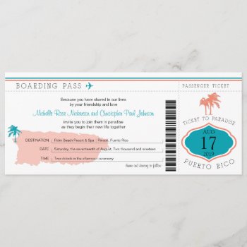 Boarding Pass To Puerto Rico Wedding Invitation by labellarue at Zazzle