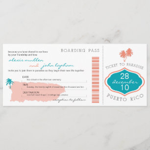Boarding Pass to Puerto Rico Wedding Invitation