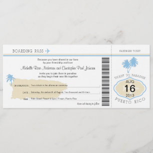 Boarding Pass to Puerto Rico Wedding Invitation
