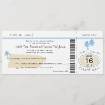 Boarding Pass To Puerto Rico Wedding Invitation by labellarue at Zazzle