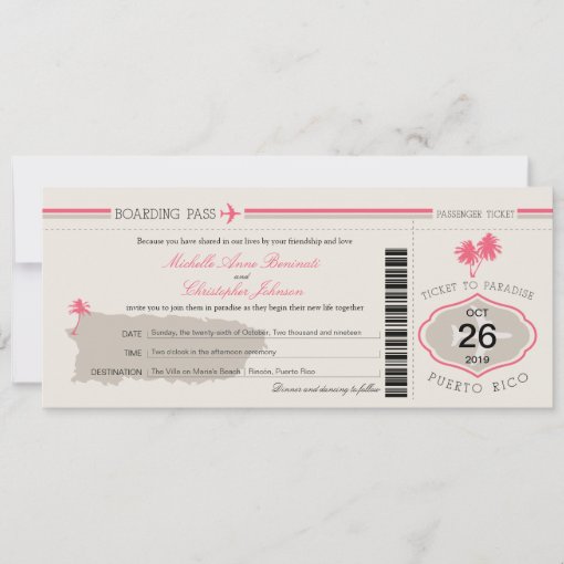 Boarding Pass to Puerto Rico Wedding Invitation | Zazzle