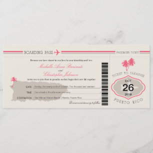 Boarding Pass to Puerto Rico Wedding Invitation