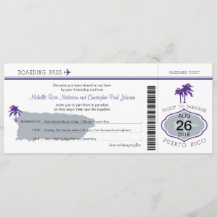 Boarding Pass to Puerto Rico Wedding Invitation