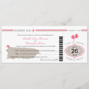 Boarding Pass to Puerto Rico Wedding Invitation