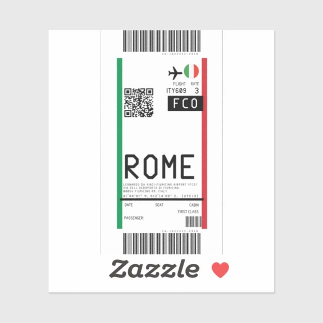 Boarding pass to Rome (FCO) Sticker (Sheet)