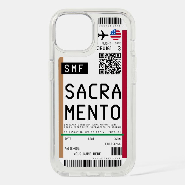 Boarding pass to Sacramento (SMF) Custom Name case (Front)