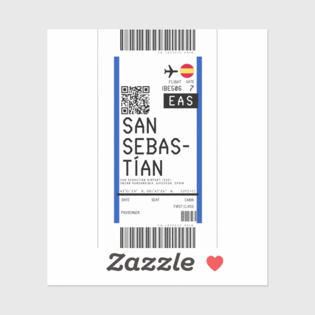 Boarding pass to San Sebastian (EAS) Sticker (Sheet)