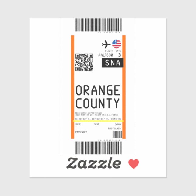 Boarding pass to Santa Ana (SNA) Sticker (Sheet)