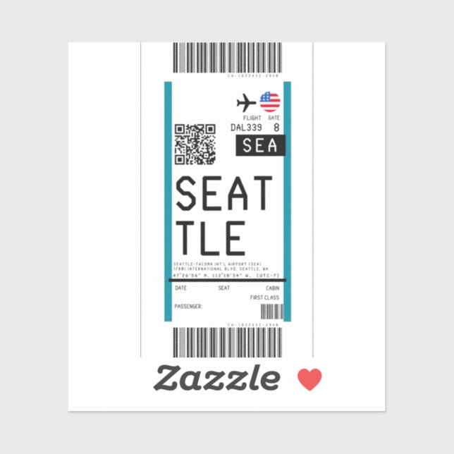 Boarding pass to Seattle (SEA) Sticker (Sheet)