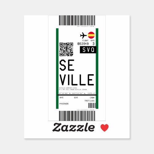 Boarding pass to Seville SVQ Sticker
