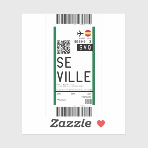 Boarding pass to Seville SVQ Sticker