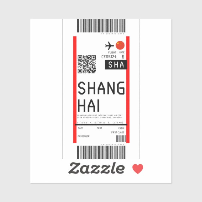 Boarding pass to Shanghai (SHA) Sticker (Sheet)