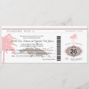 Boarding Pass to St Thomas Brown & Pink Invitation