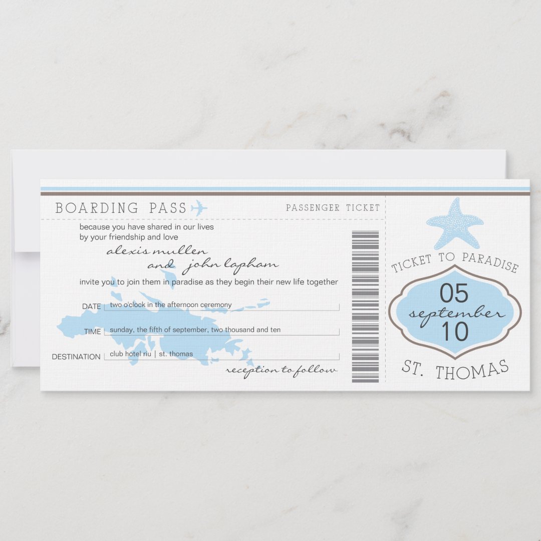 Boarding Pass to St. Thomas Wedding Invitation | Zazzle