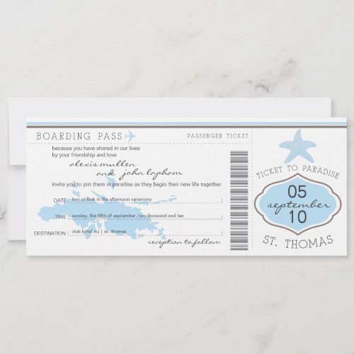 Boarding Pass to St. Thomas Wedding Invitation