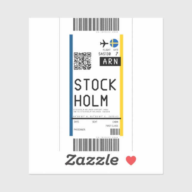 Boarding pass to Stockholm (ARN) Sticker (Sheet)