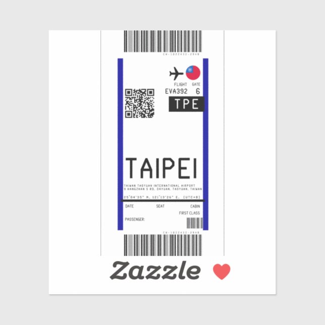 Boarding pass to Taipei (TPE) Sticker (Sheet)