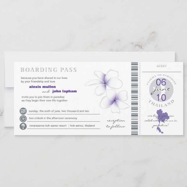 Boarding Pass to Thailand Wedding Invitation (Front)