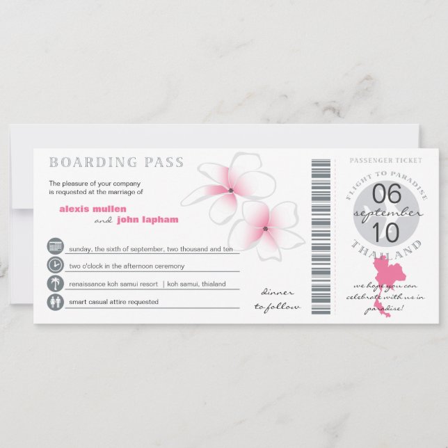 Boarding Pass to Thailand Wedding Invitation (Front)