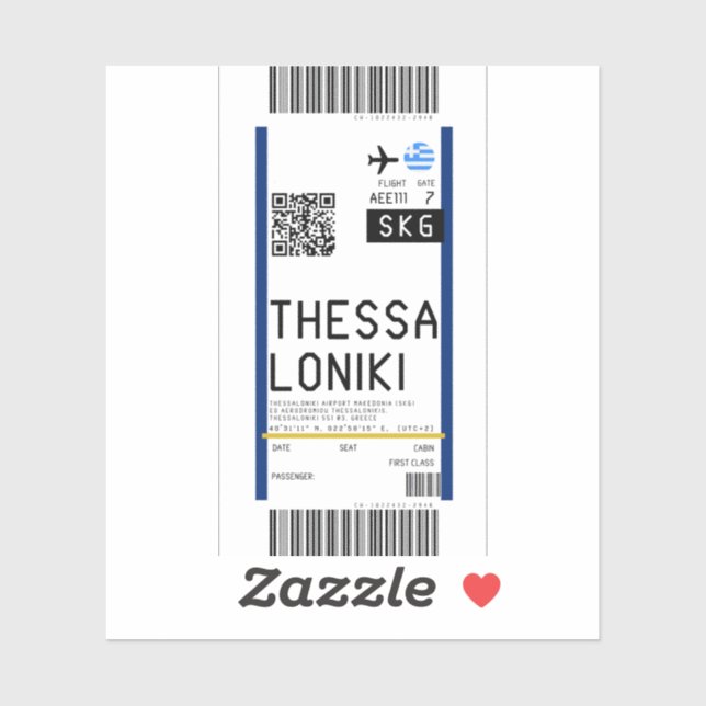 Boarding pass to Thessaloniki (SKG) Sticker (Sheet)