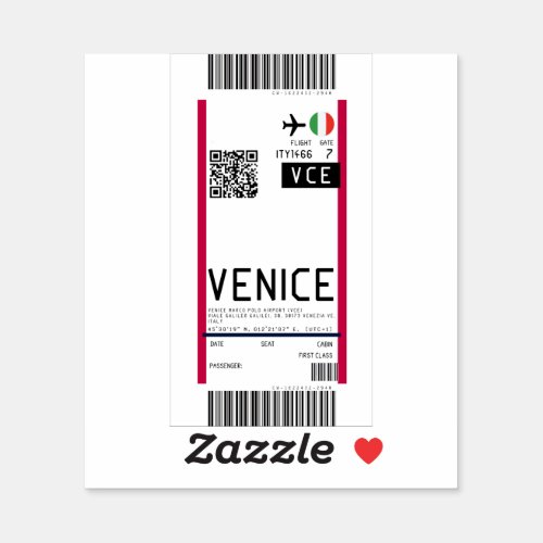 Boarding pass to Venice VCE Sticker