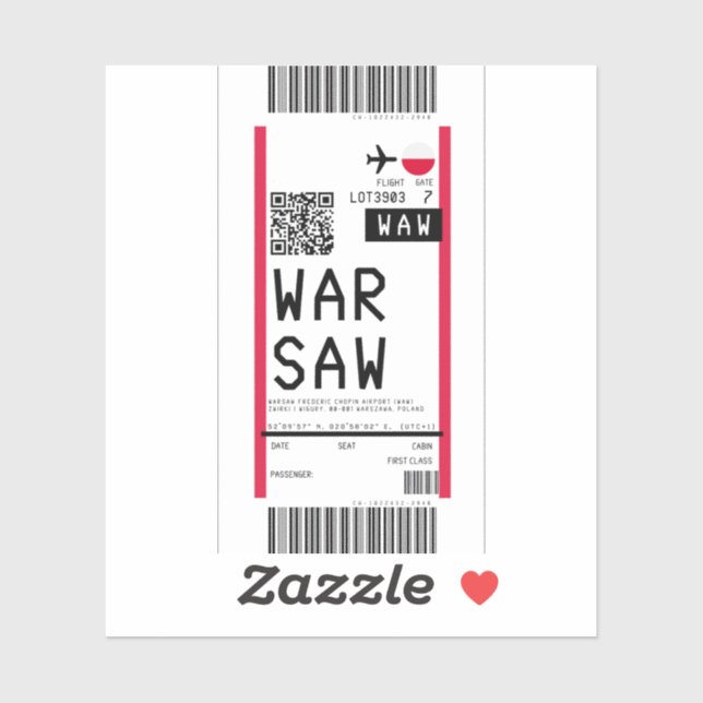 Boarding pass to Warsaw (WAW) Sticker (Sheet)