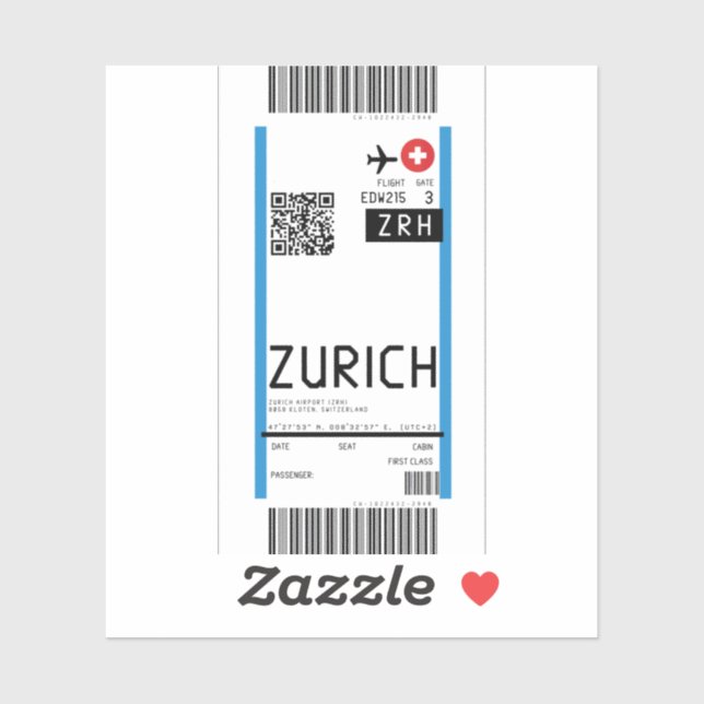 Boarding pass to Zurich (ZRH) Sticker (Sheet)