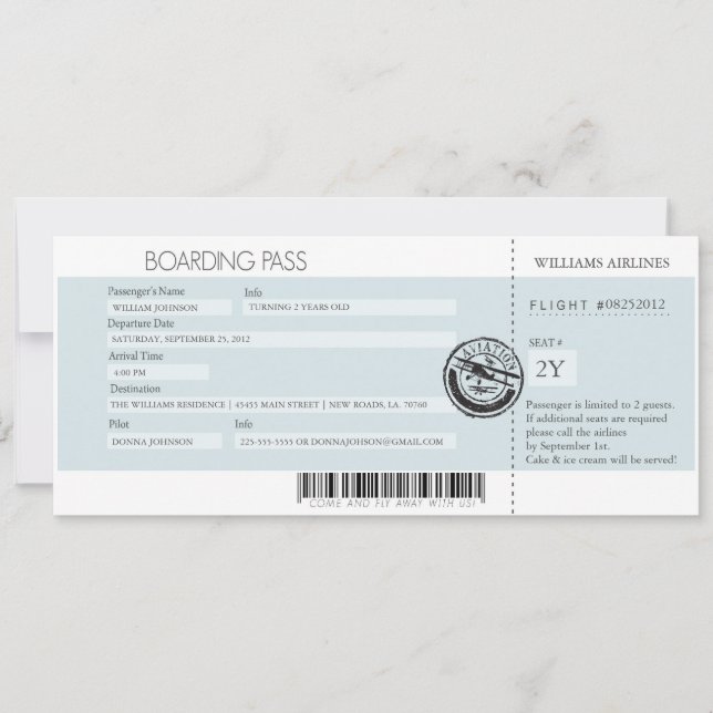 Boarding Pass (Today's Best Award) Invitation (Front)