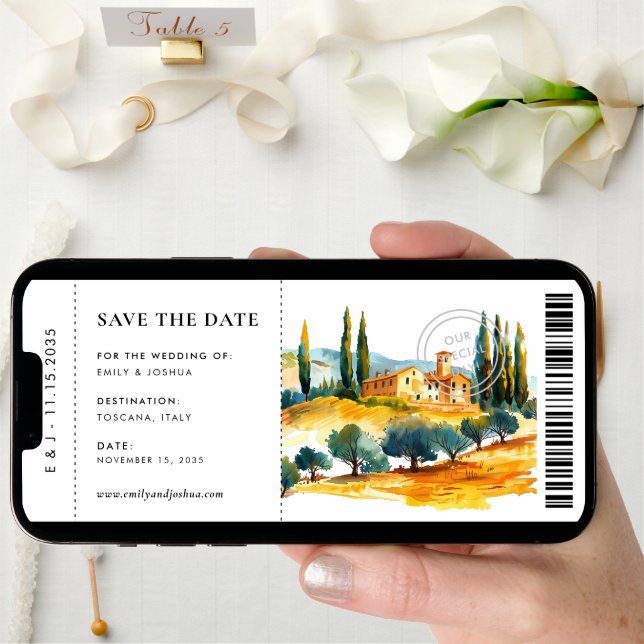 Boarding Pass Toscana Italy Wedding Save The Date (Front Digital)