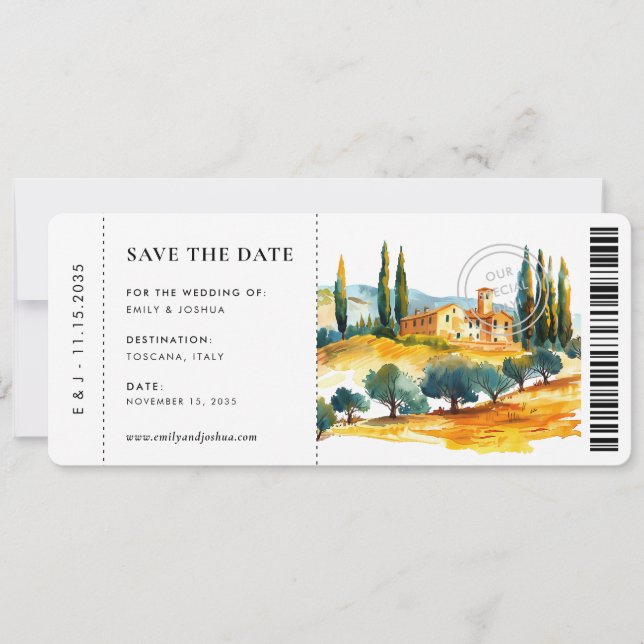 Boarding Pass Toscana Italy Wedding Save The Date (Front)