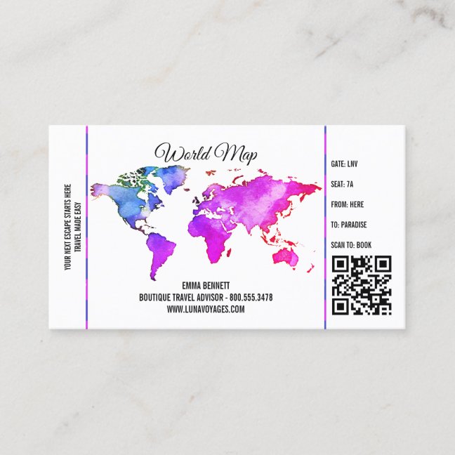Boarding Pass Travel Agent Business Card