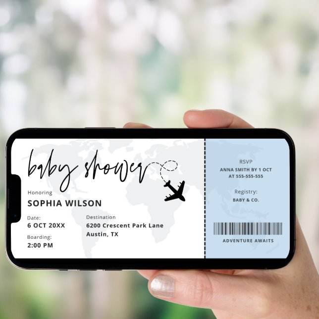 Boarding Pass Travel Baby Boy Baby Shower Invitation (Front Digital)