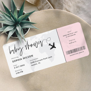 Boarding Pass Travel Baby Girl Baby Shower Invitation