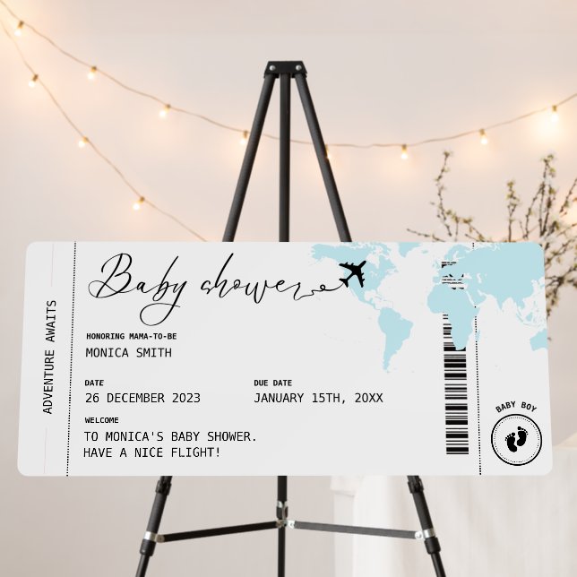 Boarding pass Travel Baby Shower Blue Welcome Sign (In Situ (Stand))