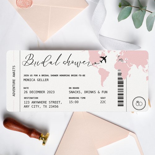 Boarding Pass Travel Bridal Shower Blush Pink Invitation