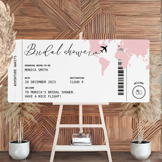 Boarding pass Travel Bridal Shower Pink Welcome Foam Board (boarding pass welcome sign bridal shower pink)