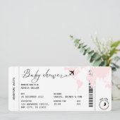 Boarding Pass Travel Modern Pink Girl Baby Shower Invitation (Standing Front)