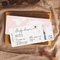 Boarding Pass Travel Modern Pink Girl Baby Shower Invitation