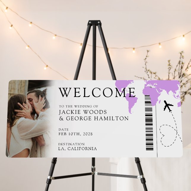 Boarding pass Travel Photo Wedding Welcome Sign (In Situ (Stand))