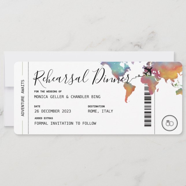 Boarding Pass Travel Rehearsal Dinner Wedding Invitation (Front)