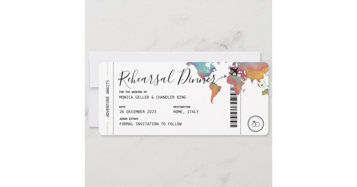 Boarding Pass Travel Rehearsal Dinner Wedding Invitation | Zazzle