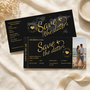 Boarding Pass Travel Save the Date Wedding Gold