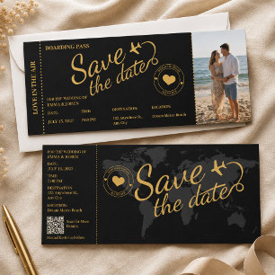 Boarding Pass Travel Save the Date Wedding Gold  Raffle Tickets