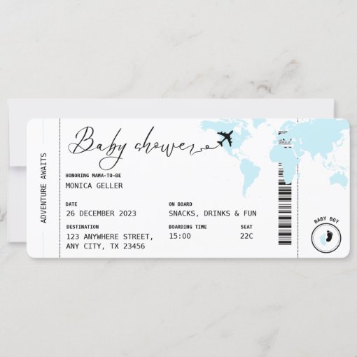 Boarding Pass Travel Theme Boy Baby Shower Blue Invitation | Zazzle