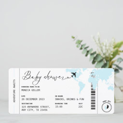 Boarding Pass Travel Theme Boy Baby Shower Blue Invitation | Zazzle